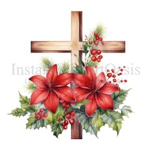 Christmas Cross Clipart 10 High Quality Pngs, Christian Print, Digital ...