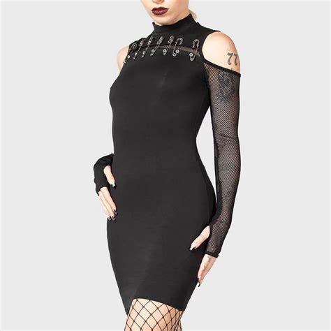 Killstar Zazzel Long Sleeve Black Bodycon Dress Goth Emo Punk Killer