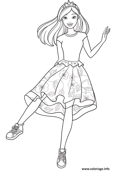 Coloriage Barbie Princesse Avec Une Robe De Fleurs Jecolorie