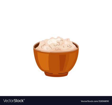 Brown Rice In A Bowl In Bright Color Cartoon Flat Vector Image