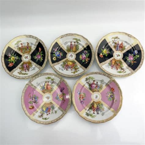 Lot - 5 Antique Dresden Porcelain Hand Painted Plates