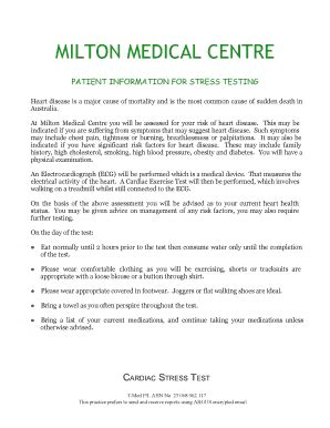 Fillable Online Cardiac Stress Testing Information Milton Medical