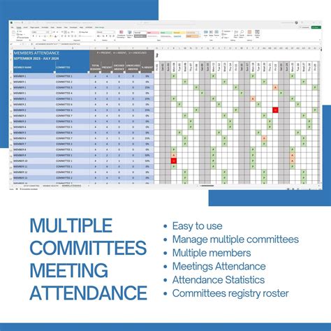 Manage Multiple Committees Meetings Attendance, Excel Spreadsheet