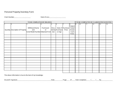 Printable Personal Property Inventory Form