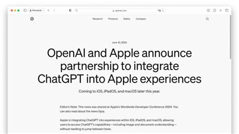 Openai、appleとのパートナーシップを発表。2024年内にもgpt 4oモデルのchatgptをiosやipados、macosに無料で提供。