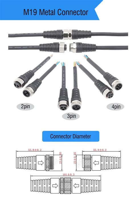 AHUA M6 M8 M10 M12 M14 M16 M19 Male Female Waterproof Molded Cable