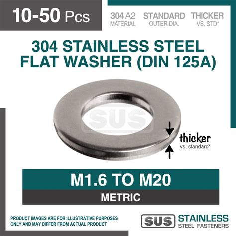 10 50pc SS304 Stainless Steel Flat Washer HD DIN125A SS Thick Plain