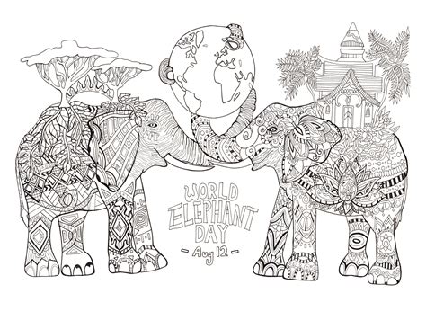 World Elephant Day Elephants Adult Coloring Pages