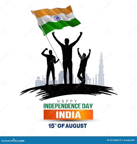 Happy Independence Day India Flag With Group Of People Stock Vector