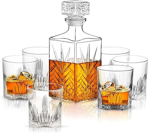 Paksh Novelty Whiskey Decanter Set 7 Piece Italian Crafted Glass