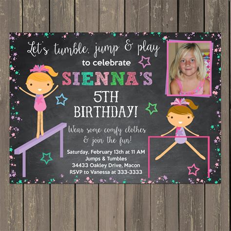 Gymnastics Birthday Invitation Girls Gymnastics Party