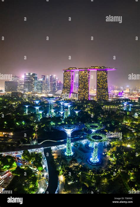 Aerial Night View Of Singapore Stock Photo Alamy