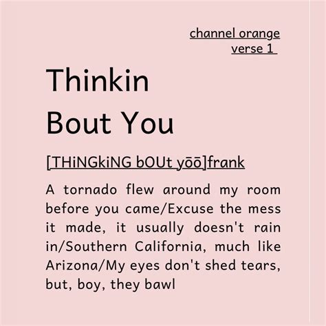 Frank Ocean Thinkin Bout You Digital PrintSong Lyric Etsy