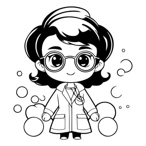 Premium Vector Cute Little Girl Scientist Cartoon Character Vector