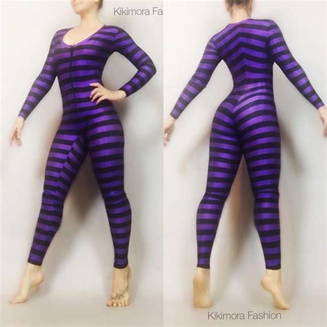 Cheshire Cat Purple Black Stripe Bodysuit Jumpsuit Activewear Etsy