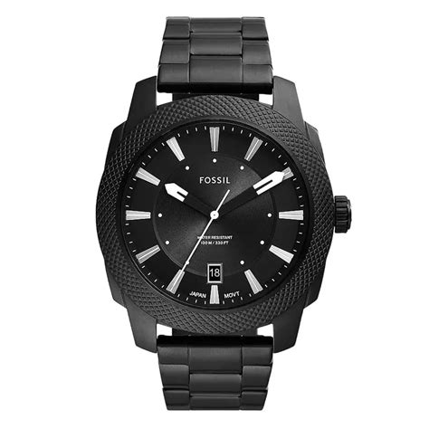 Ng H Nam Fossil Machine Three Hand Date Black Stainless Steel Watch