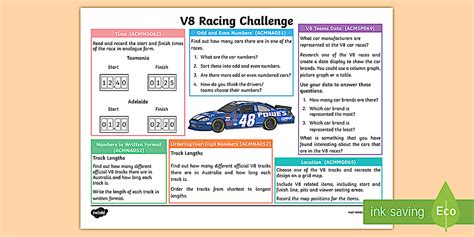 V8 Racing Challenge Worksheet Worksheet Teacher Made