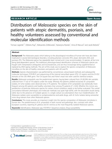 Pdf Distribution Of Malassezia Species On The Skin Of Patients With