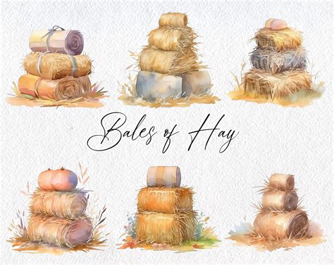 Cute Watercolor Bales Of Hay Commercial Use Clipart Fall Clipart