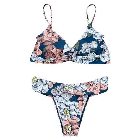 ZAFUL Blume Drucken Bikini Set Spaghetti Strap Padded Badeanzug