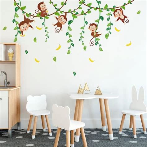 Autocollants Muraux Singe Animaux De La Jungle Pour Chambre D Enfant