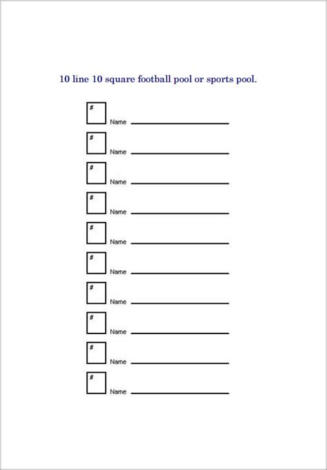 10 Line Football Pool Template