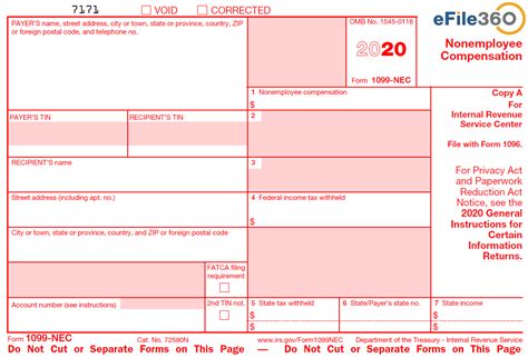 1099 Nec Template For Preprinted Forms