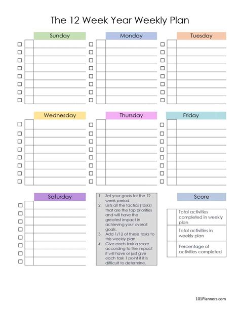 12 Week Year Plan Template