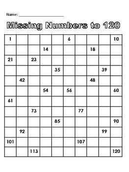 120 Number Chart With Missing Numbers
