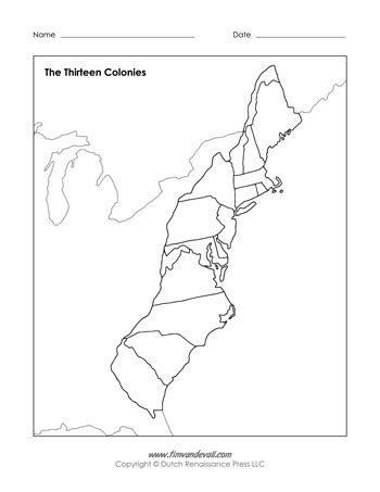 13 Colonies Map Printable Blank