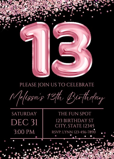 13th Birthday Party Invitations Templates Free