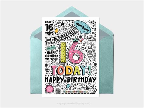 16th Birthday Card Printable Free