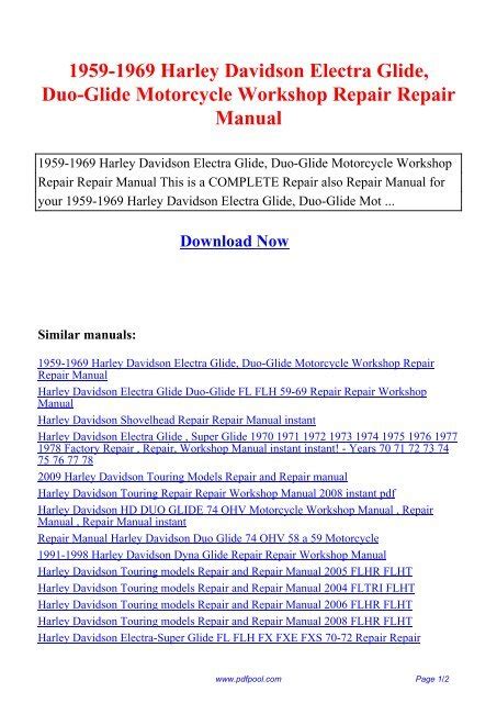 1959 1969 Harley Davidson Electra Glide Duo Glide Motorcycle Workshop Repair Service Manual Best Download