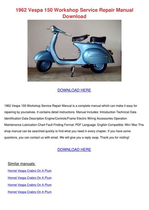 1962 Vespa 150 Workshop Service Repair Manual Download