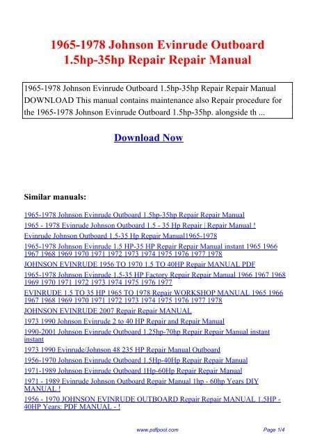 1965 1978 Johnson Evinrude 1 5 Hp 35 Hp Outboard Service Repair Workshop Manual Download