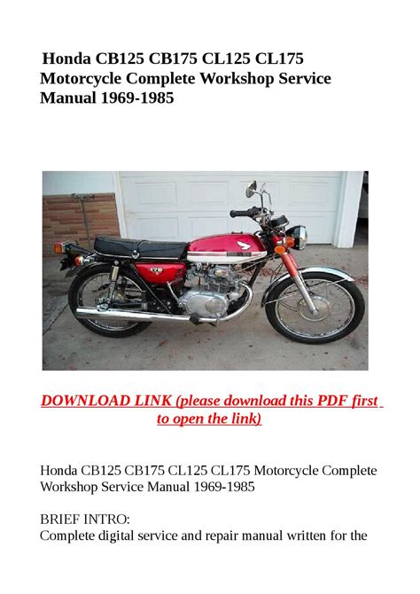 1969 1985 Honda Cb125 Cb175 Cl125 Cl175 Workshop Repair Service Manual 9734 Complete Informative For Diy Repair 9734