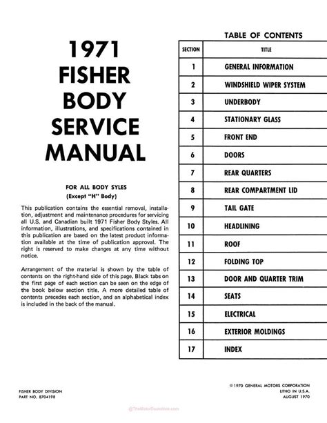 1971 Fisher Body Service Manual Chevrolet Oldsmobile Bu Ick Pontiac Cadillac