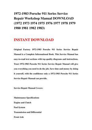 1972 1983 Porsche 911 Series Service Repair Workshop Manual Instant Download