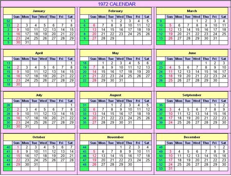 1972 Calendar Printable