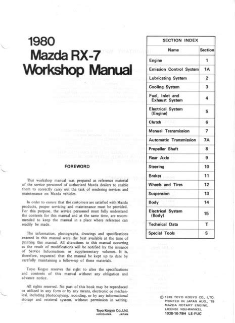 1980 Mazda Rx7 Rx 7 Workshop Service Repair Manual