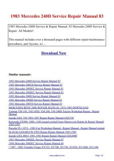 1983 Mercedes 240d Service Repair Manual 83