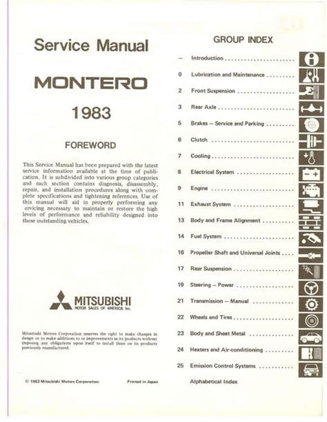 1983 Mitsubishi Montero Service Repair Manual Download 83