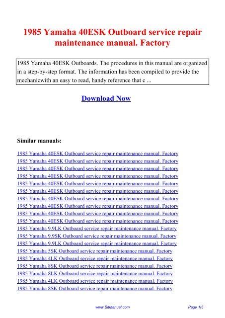 1985 Yamaha 30esk Outboard Service Repair Maintenance Manual Factory