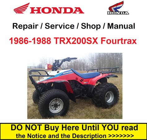 1986 1988 Honda Trx200sx Fourtrax Service Repair Manual Download 86 87 88