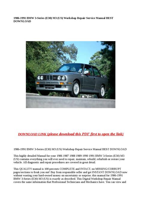 1986 1991 Bmw 3 Series E30 M3 Us Workshop Repair Service Manual Best Download