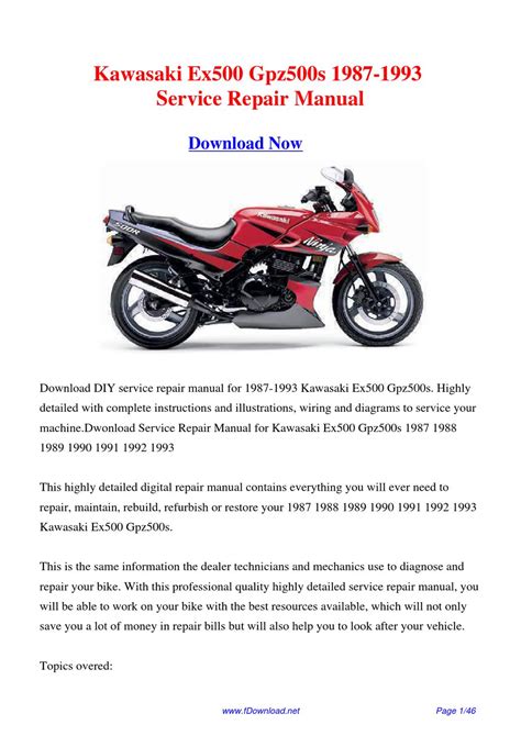 1987 1993 Kawasaki Ex500 Gpz500s Service Manual