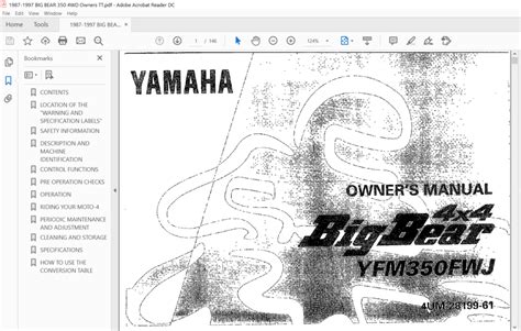 1987 1996 Yamaha Big Bear 350 4x4 And 1997 Se Service Manual And Atv Owners Manual Workshop Repair Download