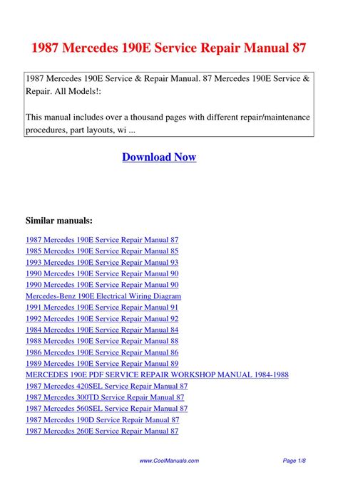 1987 Mercedes 190e Service Repair Manual 87