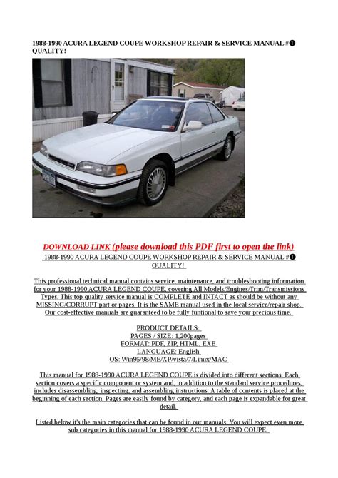 1988 1990 Honda Legend Coupe Service Repair Manual Download 88 89 90