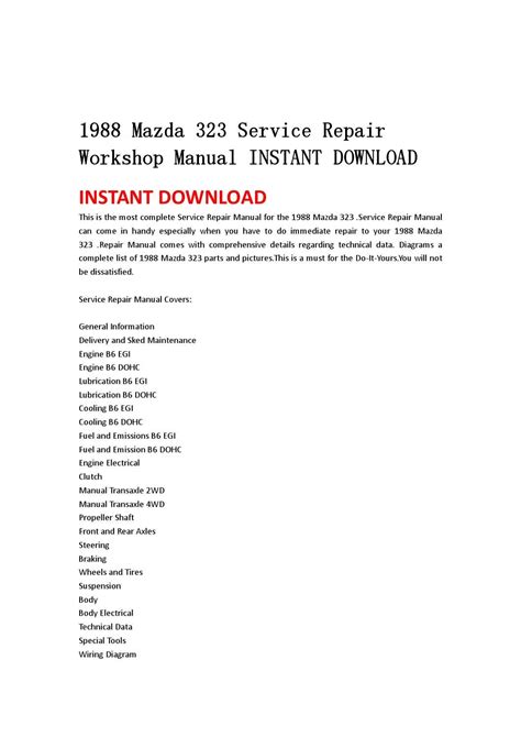 1988 Mazda 323 Service Repair Workshop Manual Instant Download